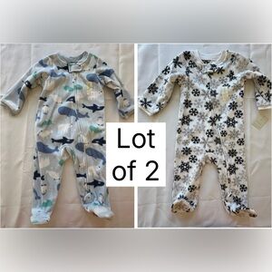 Lot of 2 NWT Lullaby‎ Lane fleece 2 way zipper footed sleeper infant 6-9 mo